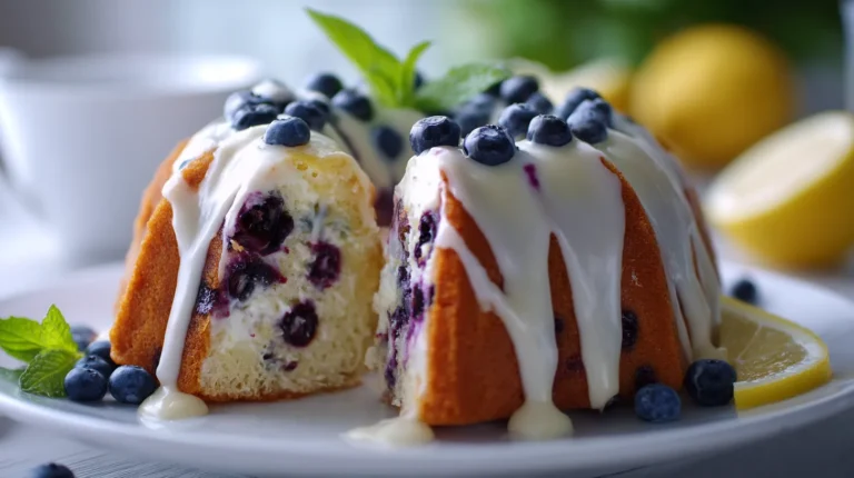 Blueberry Cream Cheese Pound Cake with Lemon Glaze