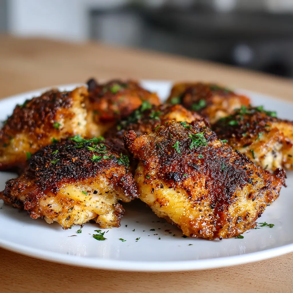 Crispy air fryer chicken thighs served with mashed potatoes