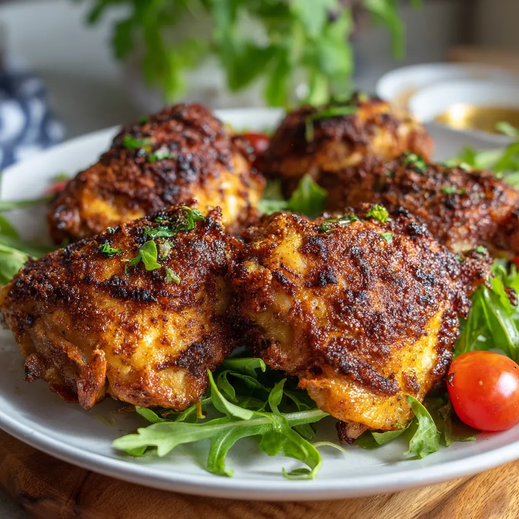 Crispy Air Fryer Chicken Thighs served hot on a plate