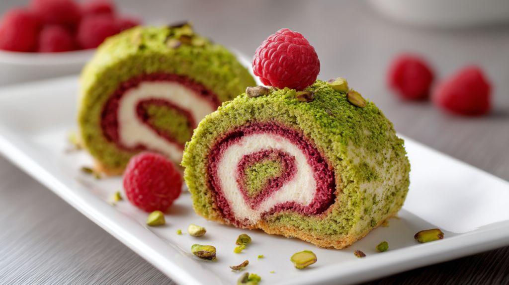 raspberry pistachio cake with raspberry buttercream